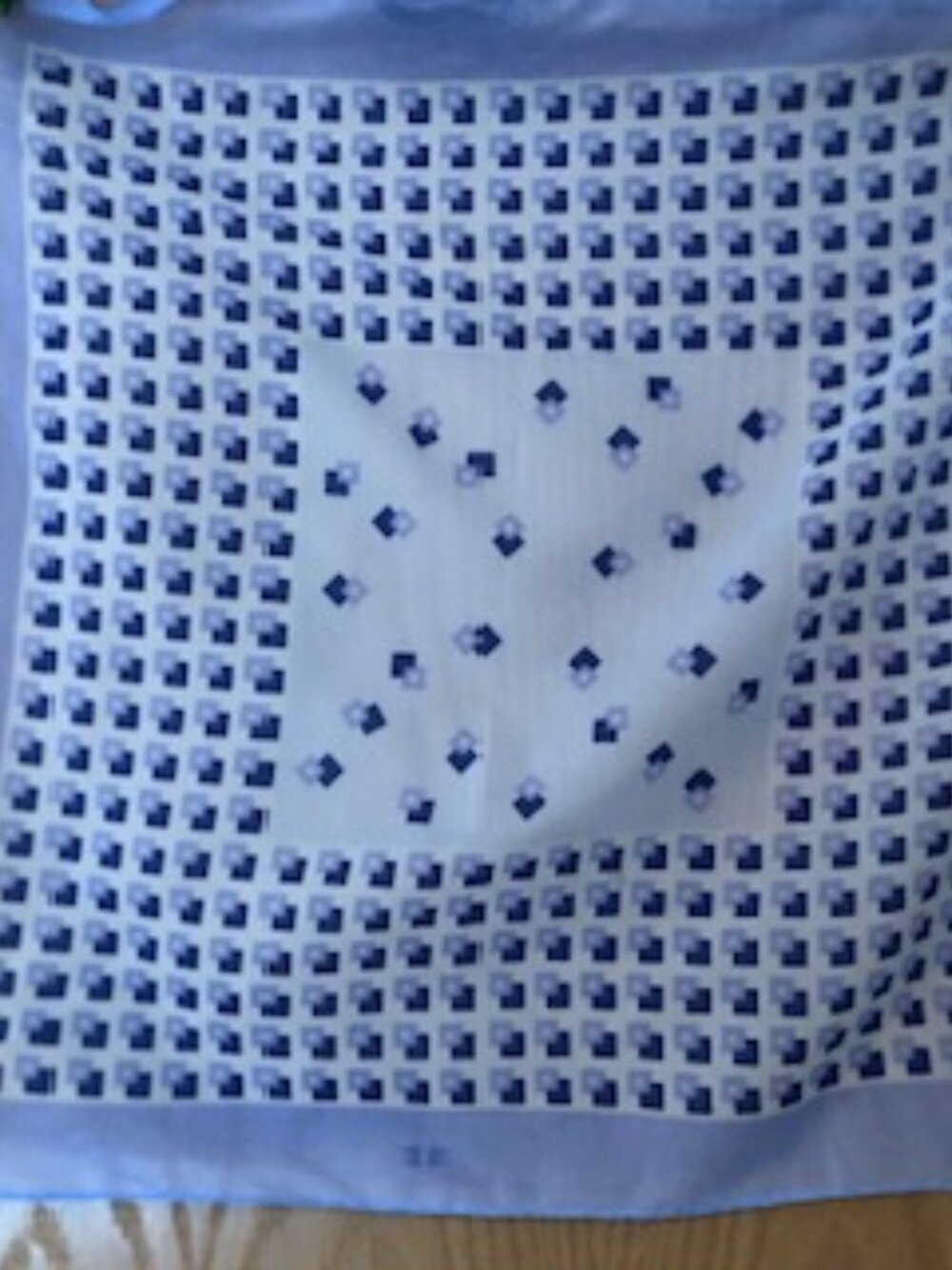 3/$15 Vintage Square Light Dark Blue Nylon Scarf Geometric Perfect Japan